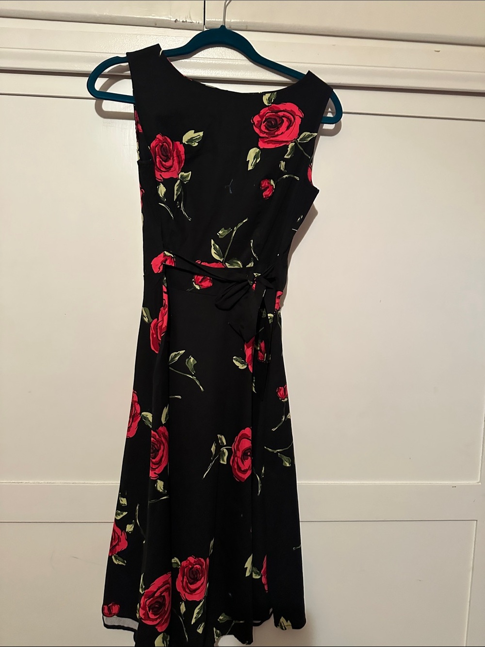 Floral Rose Matte Black Fit-and-Flare Dress